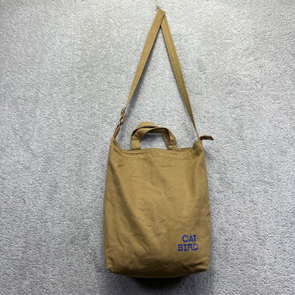 Baggu Duck Canvas Tote Crossbody Shoulder Bag Brown Tan Cat Bird Recycled Cotton